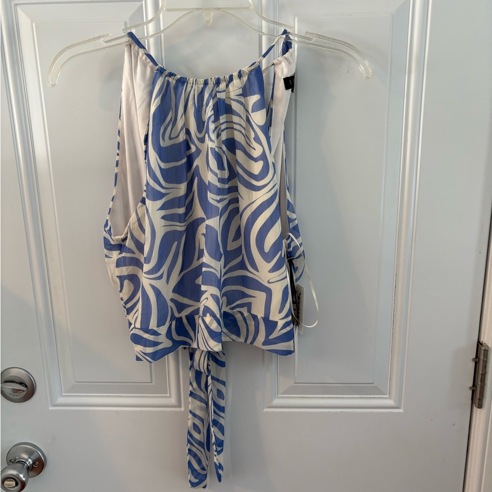 1. State Blue and White Patterned Blouse